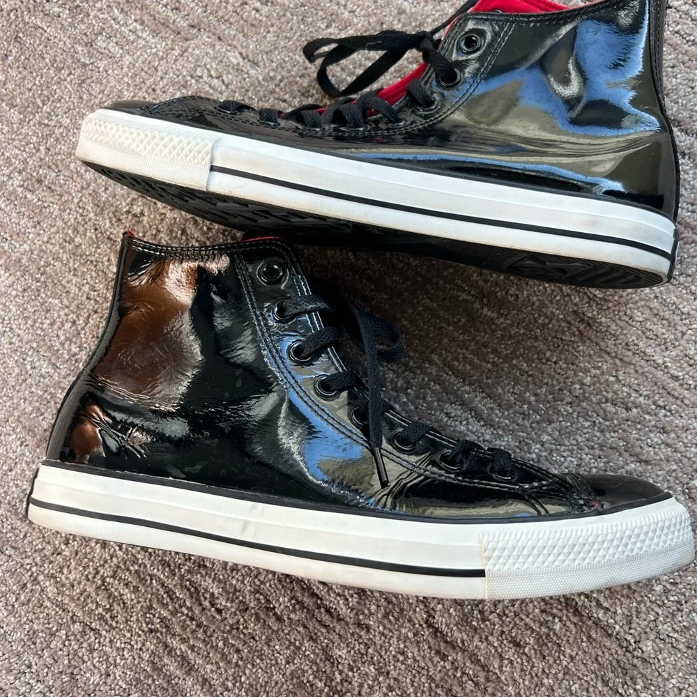EUC Converse Chuck Taylor All Star Black Patent Leather High Top Men’s Size 10 - Picture 2 of 8